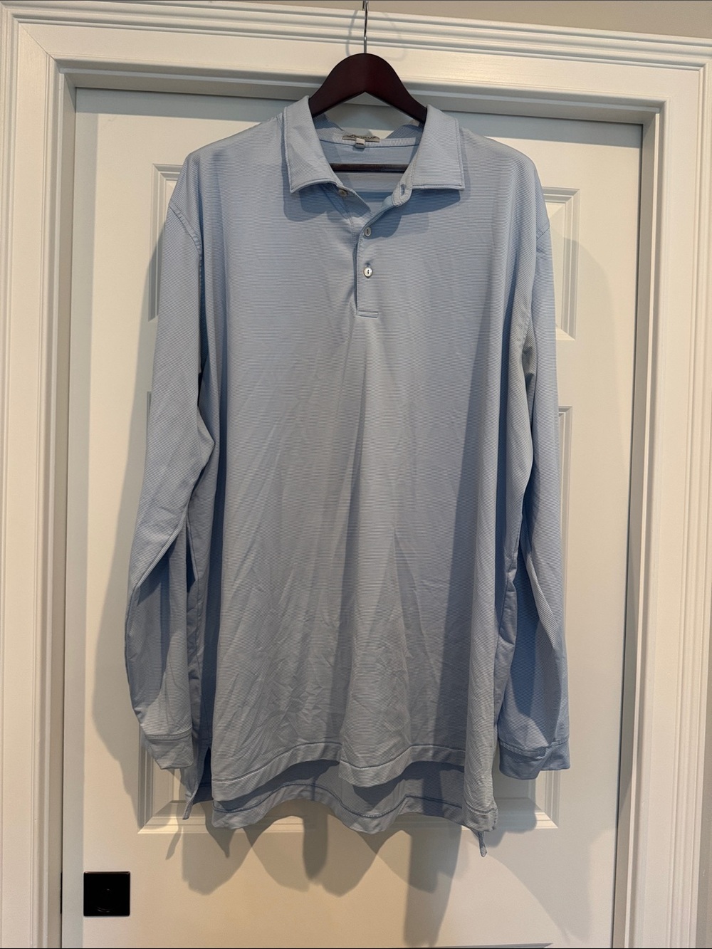 Peter Millar Men's Light Blue Long-Sleeve Polo Shirt